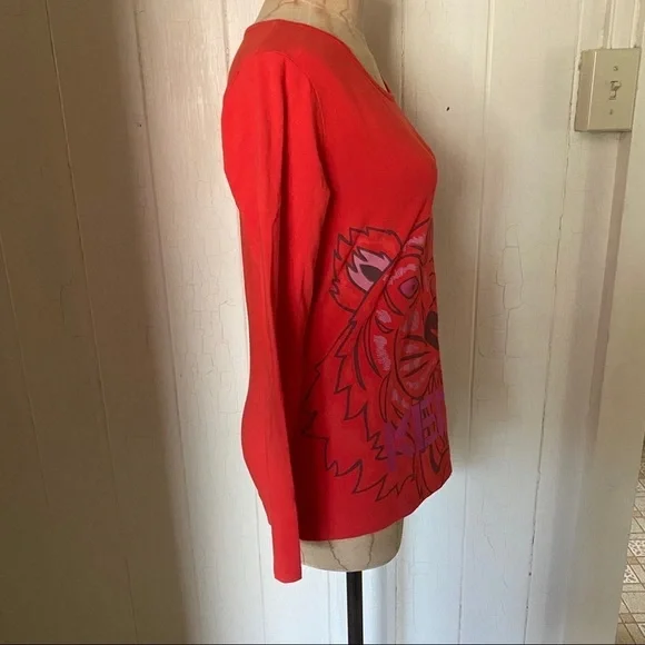 KENZO Girls sz 16A XL Red Long Sleeve Tshirt Tiger - Picture 4 of 8